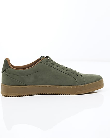 360 degree animation of product Khaki green gum sole lace-up plimsolls frame-10