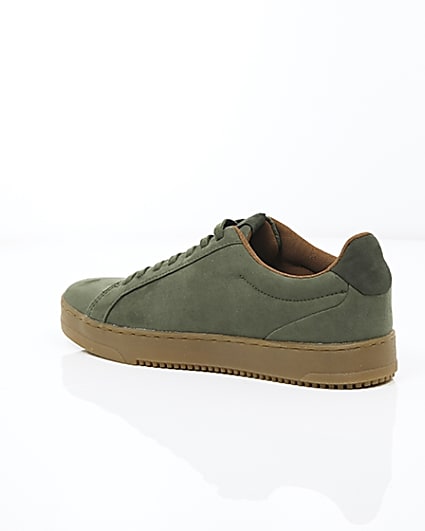 360 degree animation of product Khaki green gum sole lace-up plimsolls frame-19