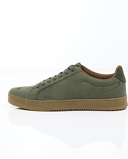 360 degree animation of product Khaki green gum sole lace-up plimsolls frame-21