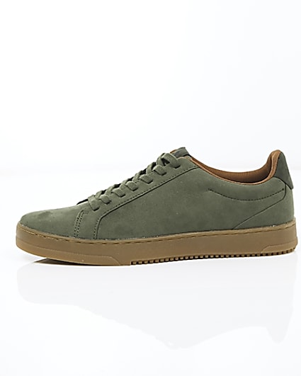 360 degree animation of product Khaki green gum sole lace-up plimsolls frame-22