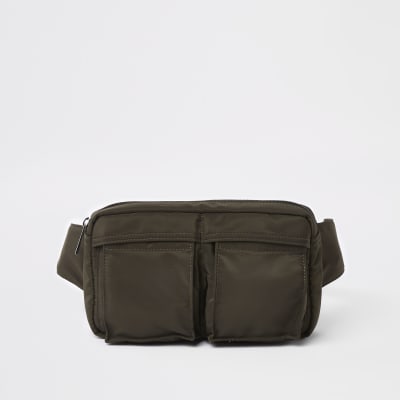 Khaki green two pocket cross body bag