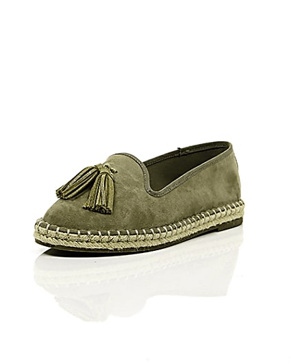 360 degree animation of product Khaki green wide fit tassel espadrilles frame-1