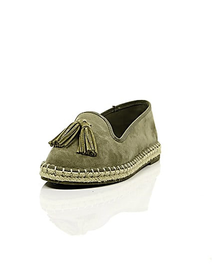 360 degree animation of product Khaki green wide fit tassel espadrilles frame-2
