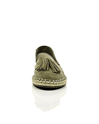 360 degree animation of product Khaki green wide fit tassel espadrilles frame-4