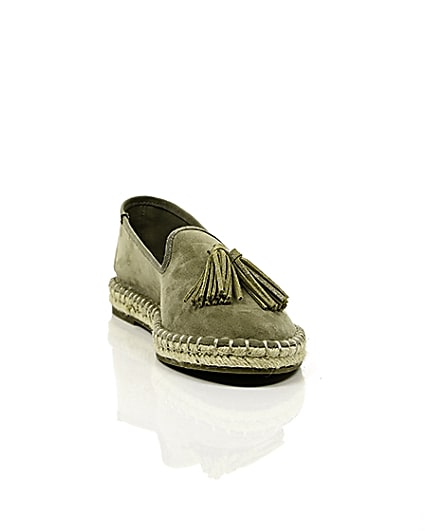 360 degree animation of product Khaki green wide fit tassel espadrilles frame-5