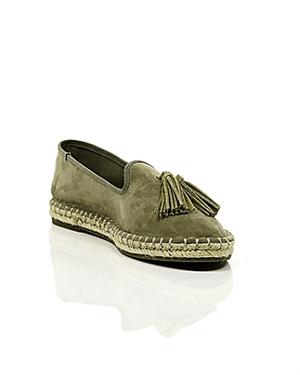360 degree animation of product Khaki green wide fit tassel espadrilles frame-6