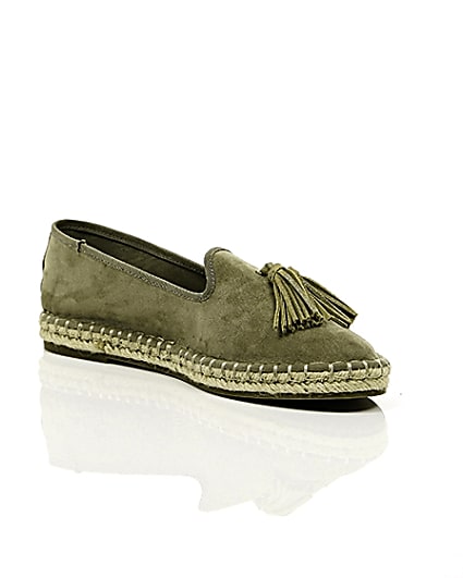 360 degree animation of product Khaki green wide fit tassel espadrilles frame-7