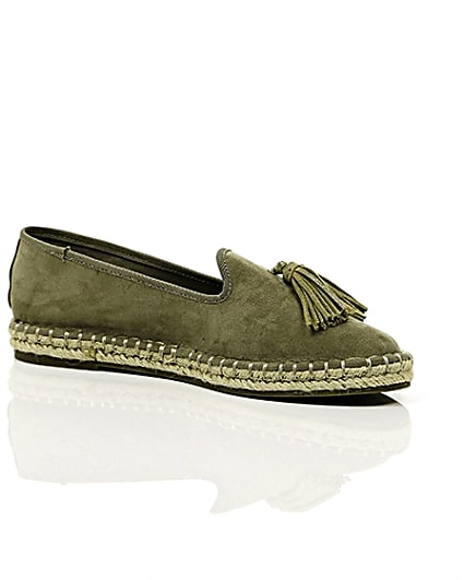 360 degree animation of product Khaki green wide fit tassel espadrilles frame-8