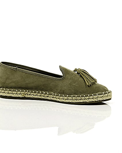 360 degree animation of product Khaki green wide fit tassel espadrilles frame-9