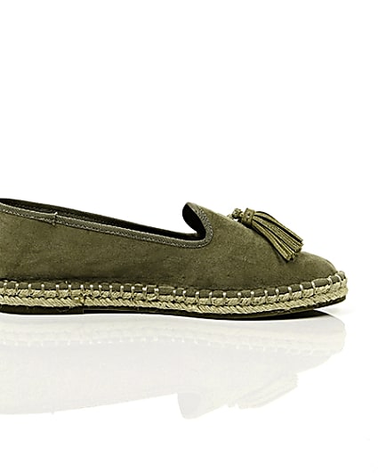 360 degree animation of product Khaki green wide fit tassel espadrilles frame-10