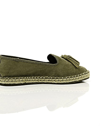 360 degree animation of product Khaki green wide fit tassel espadrilles frame-11