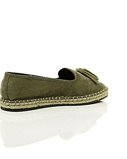 360 degree animation of product Khaki green wide fit tassel espadrilles frame-12
