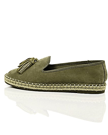 360 degree animation of product Khaki green wide fit tassel espadrilles frame-21