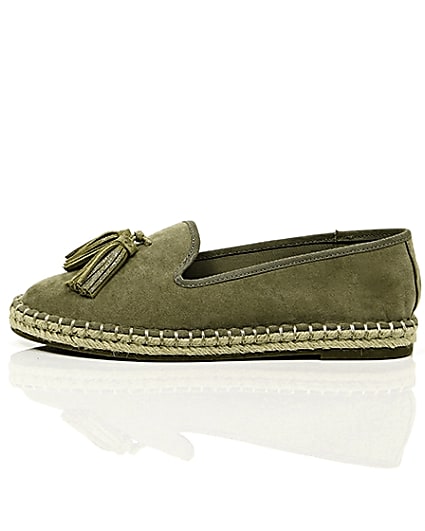 360 degree animation of product Khaki green wide fit tassel espadrilles frame-22