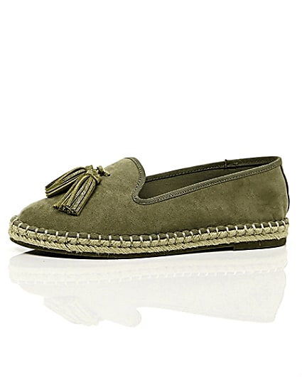 360 degree animation of product Khaki green wide fit tassel espadrilles frame-23