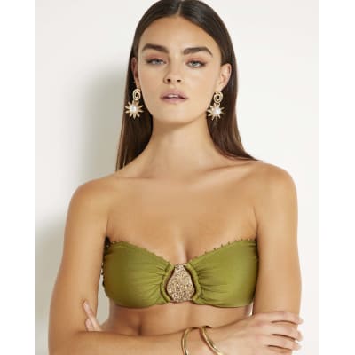 Khaki Hardware Bandeau Bikini Top