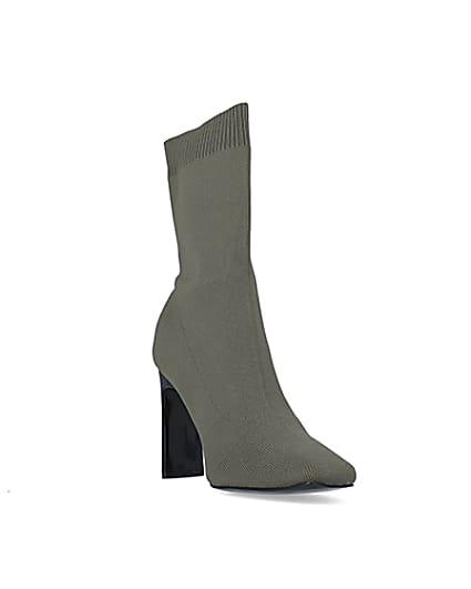 360 degree animation of product Khaki heeled sock boots frame-19