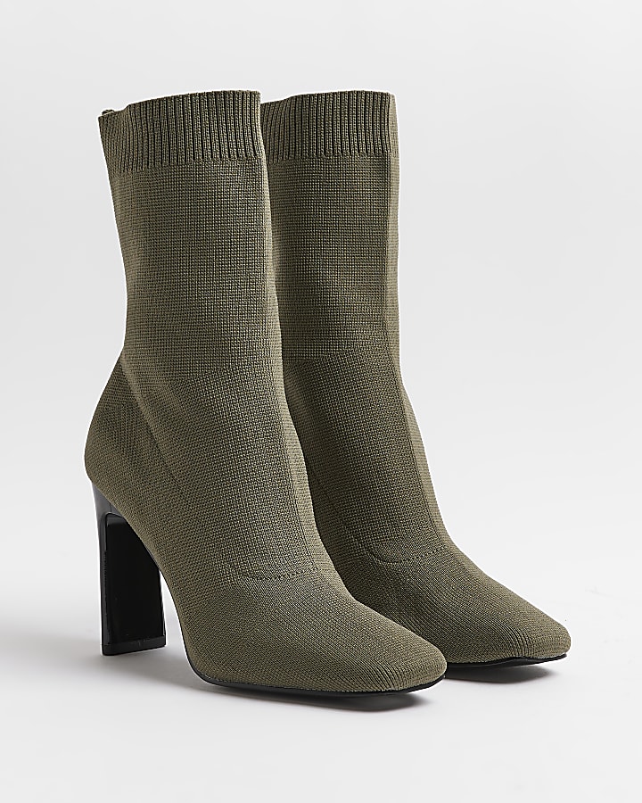 Khaki heeled sock boots