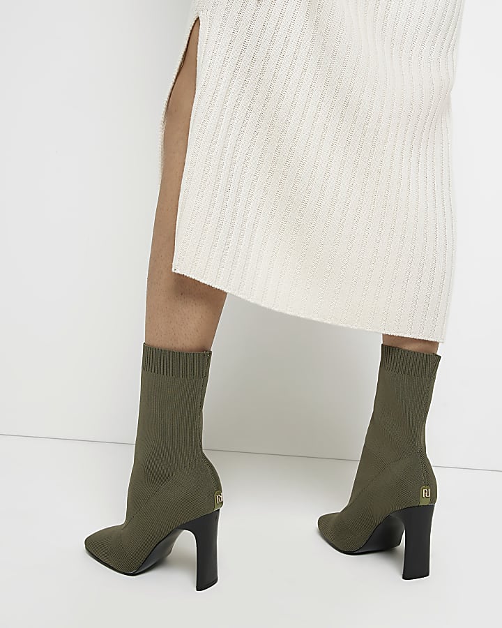 Khaki heeled sock boots