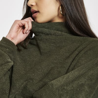 Khaki high neck batwing jumper