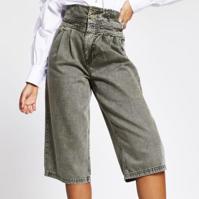 Khaki high rise culotte jeans