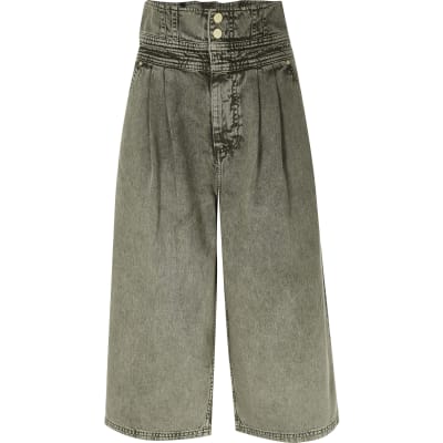 Khaki high rise culotte jeans