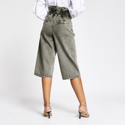 Khaki high rise culotte jeans