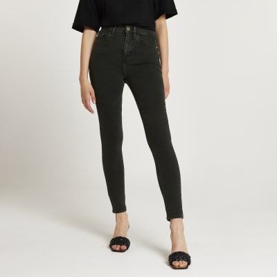 khaki skinny jeans high waisted