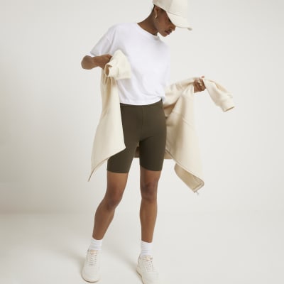 Khaki high waisted cycling shorts River Island