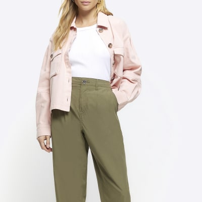 Khaki High Waisted Tapered Trousers River Island