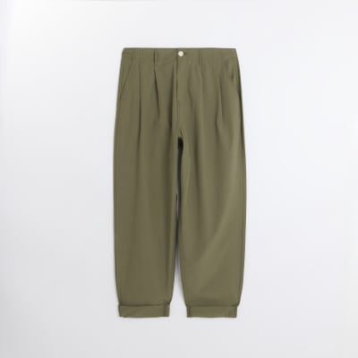 Khaki High Waisted Tapered Trousers River Island