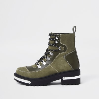 Khaki hiker detail ankle boots | River Island