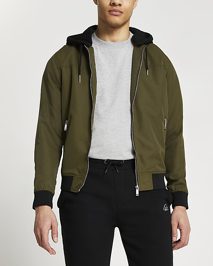 Khaki hooded bomber jacket