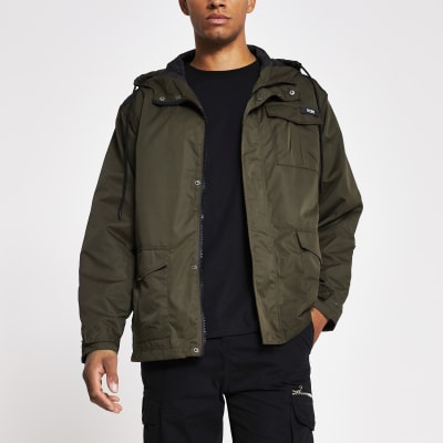 Khaki hooded parka jacket River Island