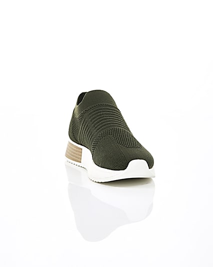 360 degree animation of product Khaki knitted runner trainers frame-5