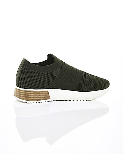 360 degree animation of product Khaki knitted runner trainers frame-11