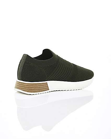 360 degree animation of product Khaki knitted runner trainers frame-12