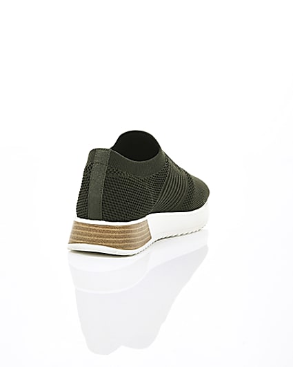 360 degree animation of product Khaki knitted runner trainers frame-14