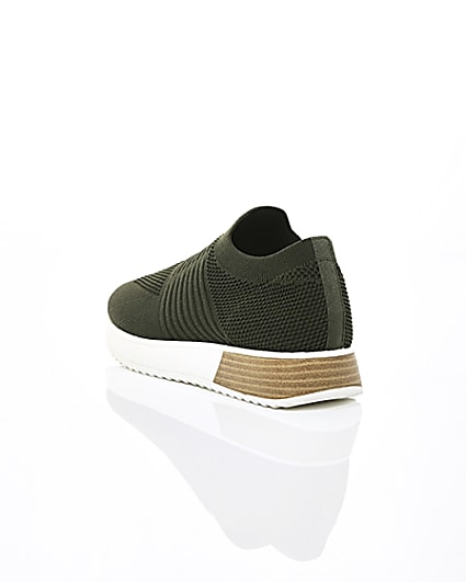 360 degree animation of product Khaki knitted runner trainers frame-18