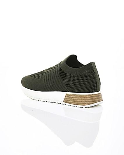 360 degree animation of product Khaki knitted runner trainers frame-19