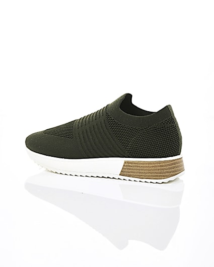 360 degree animation of product Khaki knitted runner trainers frame-20