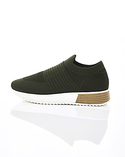360 degree animation of product Khaki knitted runner trainers frame-21
