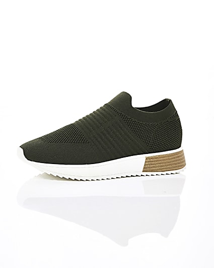 360 degree animation of product Khaki knitted runner trainers frame-23