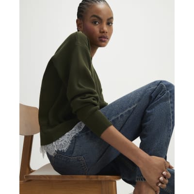 Khaki Lace Hem Jumper