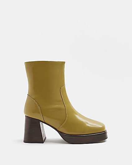 Khaki leather ankle boots