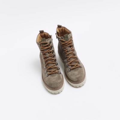 Khaki leather hiker boots
