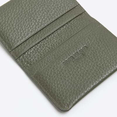 Khaki leather pebbled cardholder River Island
