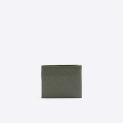 Khaki leather pebbled wallet River Island