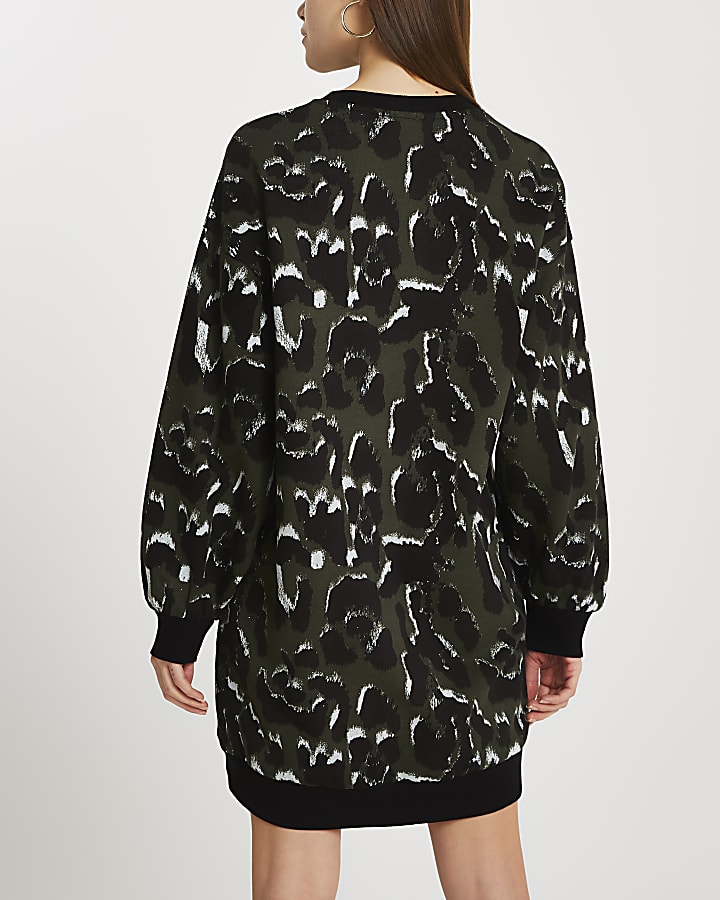 Khaki leopard print jumper dress