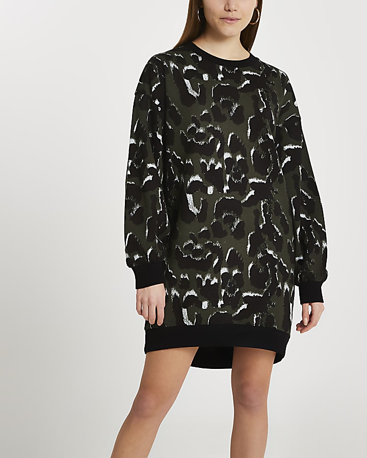 Khaki leopard print jumper dress